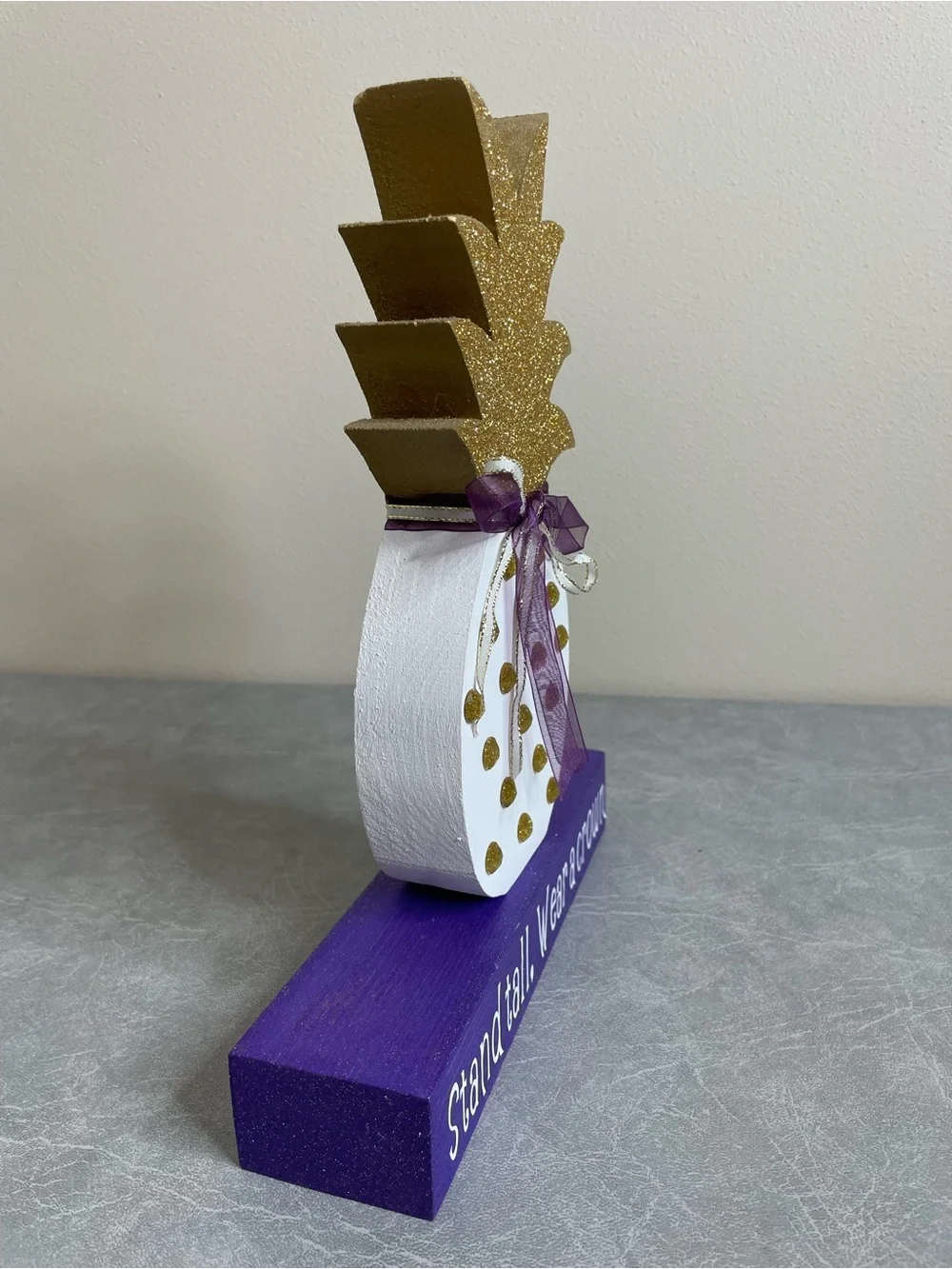 Hand Crafted White, Gold & Purple Pineapple Table Decor
